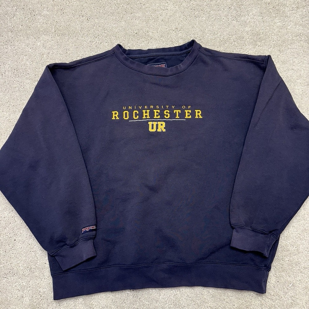 Jansport University of Rochester Crewneck Sweatshirt Large Navy Spellout